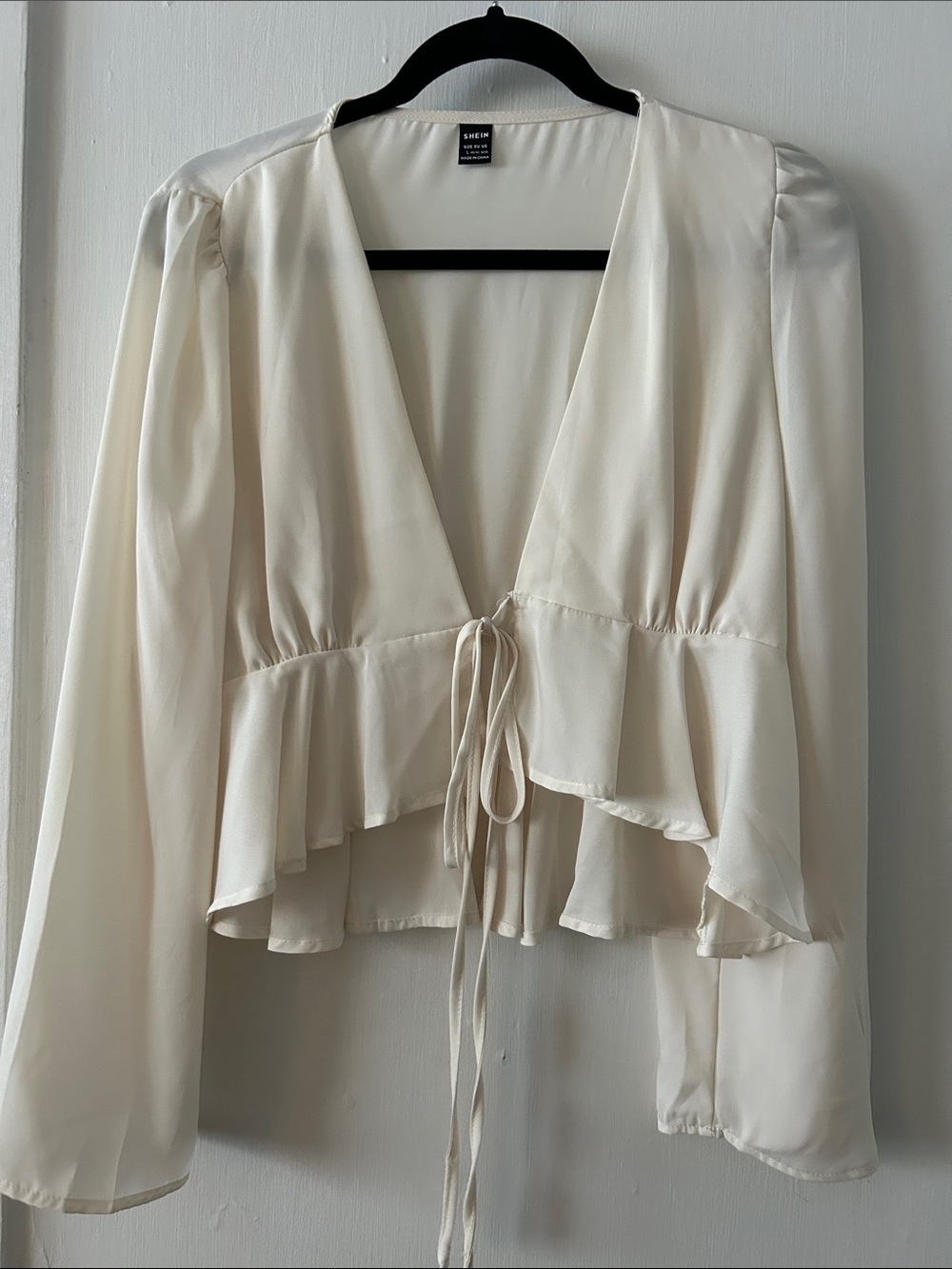 SHEIN Cream Tie-Front Ruffle Blouse